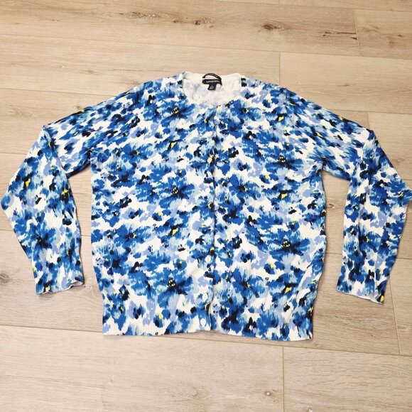 Lands' End Women's Blue Cardigan Sweater Size LG 14/16 100% Supima Cotton - Picture 1 of 4